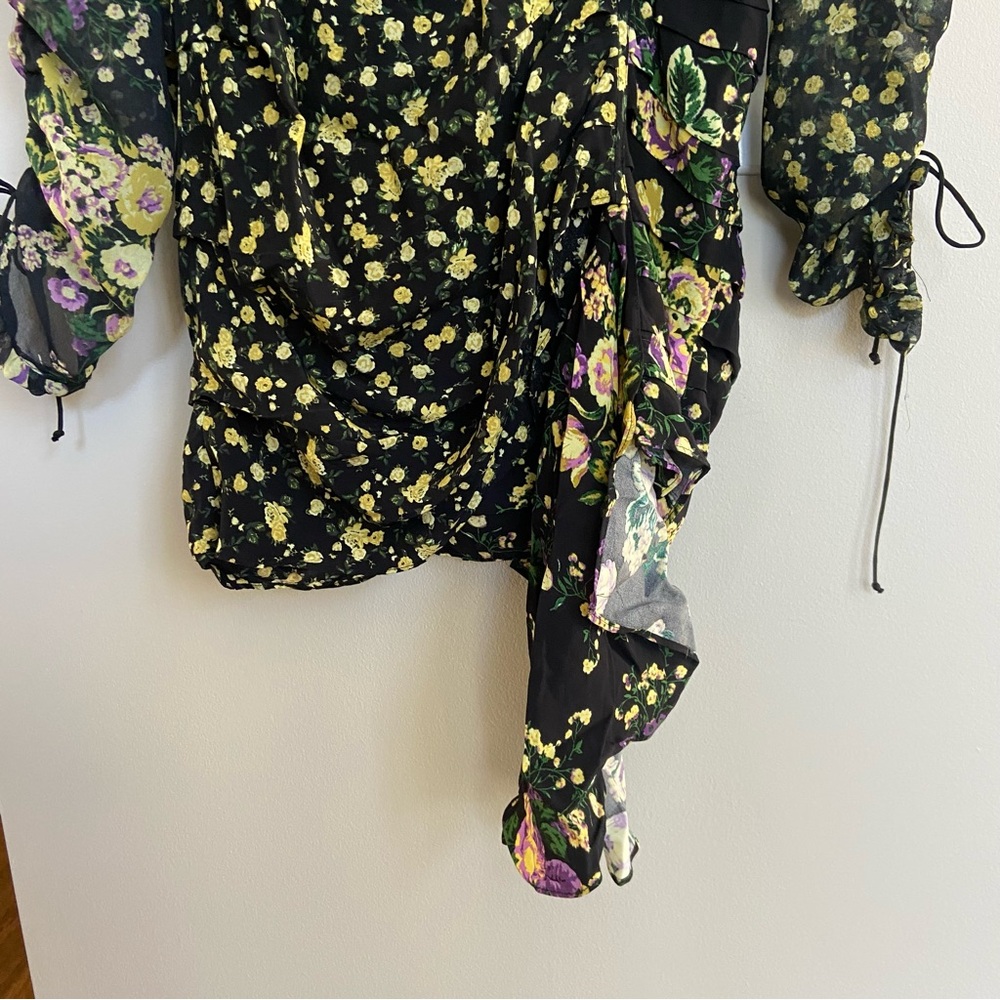 For Love And Lemons EILEEN mini dress, October Floral, Black and Lilac, Medium - Picture 7 of 11